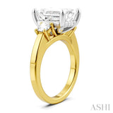 1/2 Ctw Tri-Mount Emerald Shape Center Round Cut Diamond Semi-Mount Engagement Ring in 14K Yellow and White Gold