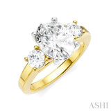 1/2 Ctw Tri-Mount Past, Present and Future Oval Shape Center Round Cut Diamond Semi-Mount Engagement Ring in 14K Yellow and White Gold