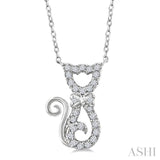1/10 Ctw Cat Shape Petite Single Cut Diamond Fashion Pendant With Chain in 10K White Gold