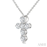 1/2 Ctw Round Cut Diamond Christian Cross 6-Stone Fashion Pendant With Chain in 14K White Gold