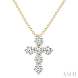1/2 Ctw Round Cut Diamond Christian Cross 6-Stone Fashion Pendant With Chain in 14K Yellow Gold