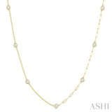 1 Ctw Bezel Set Round Cut Diamond Dual Chain Design Station Necklace in 14K Yellow Gold