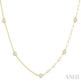 1 Ctw Bezel Set Round Cut Diamond Dual Chain Design Station Necklace in 14K Yellow Gold