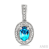 6X4 MM Oval Shape Blue Topaz  and 1/50 Ctw Single Cut Diamond Semi-Precious Earrings in Sterling Silver